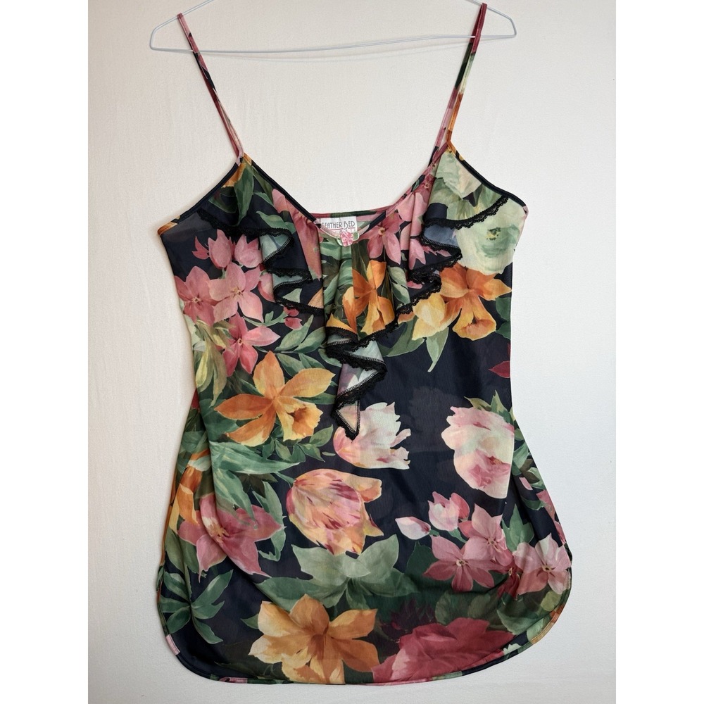Vintage Feather Bed Intimate Nightie Lingerie Slip Floral Ruffles Lace Size M